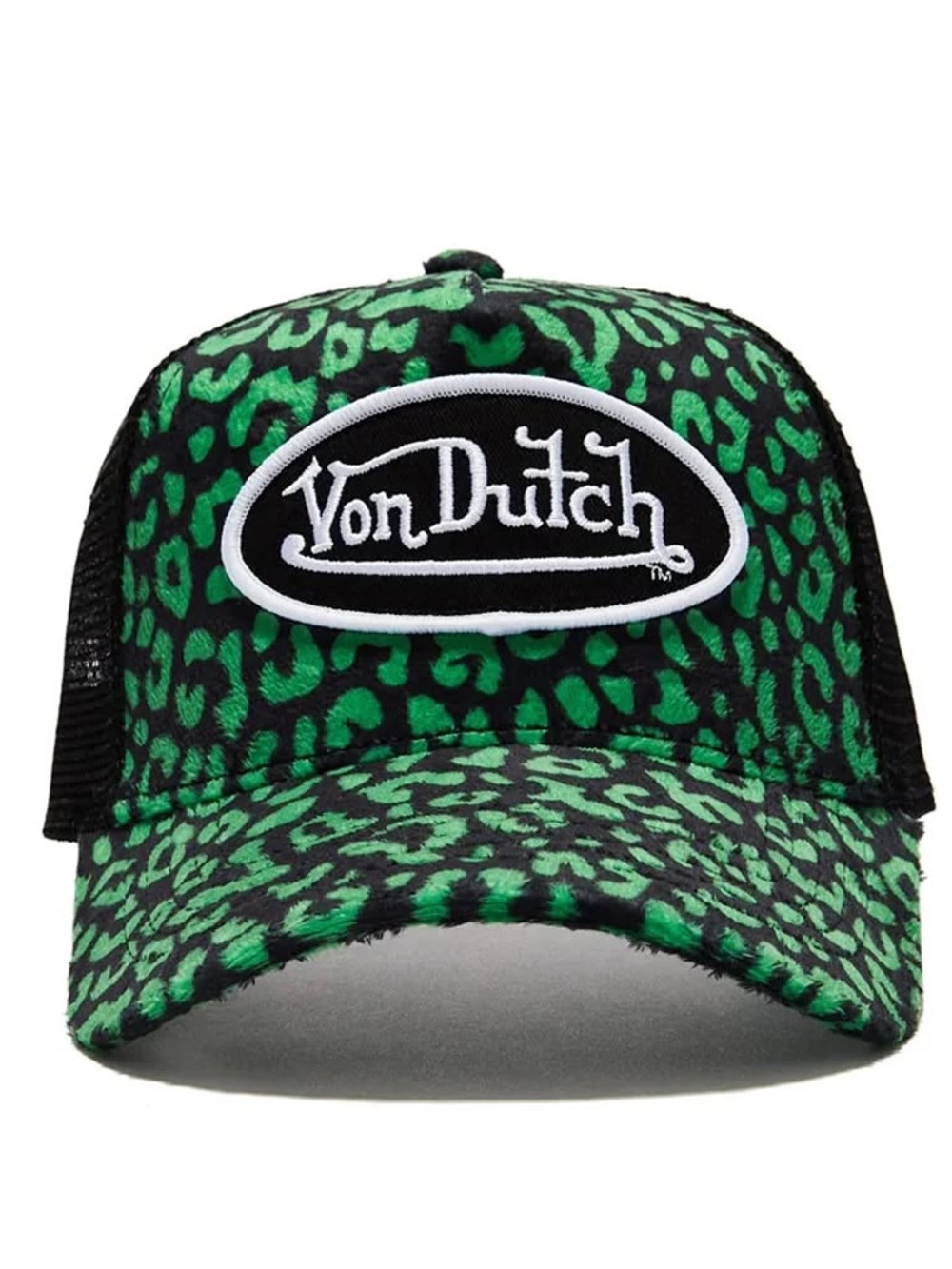 Von Dutch Black and Green Leopard Trucker Hat